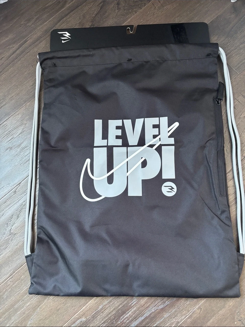 Nike Level Up Jersey Gym Sack,zipper side pocket,drawcord shoulder straps,light
